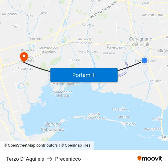 Terzo D' Aquileia to Precenicco map