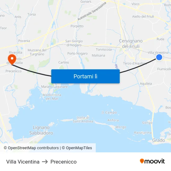 Villa Vicentina to Precenicco map