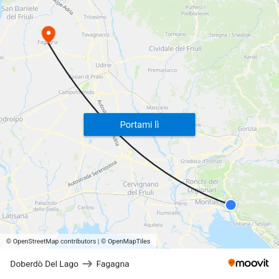 Doberdò Del Lago to Fagagna map