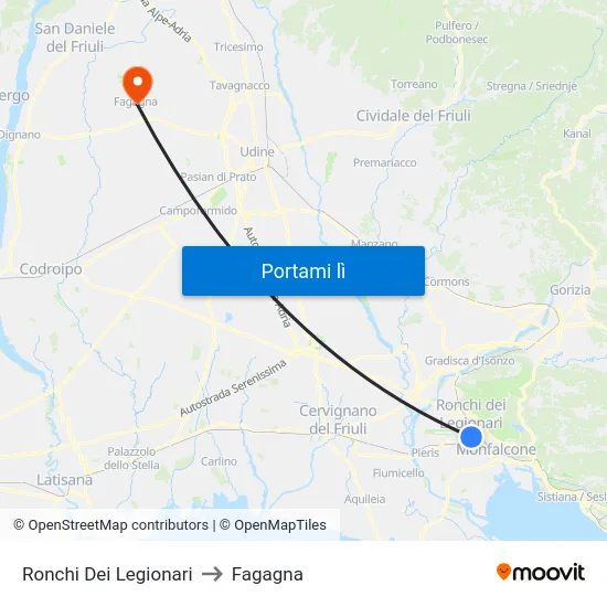 Ronchi Dei Legionari to Fagagna map