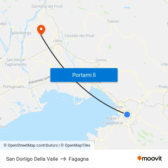 San Dorligo Della Valle to Fagagna map