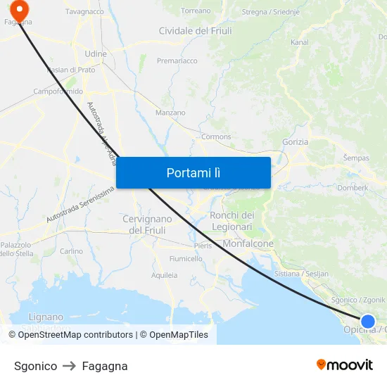 Sgonico to Fagagna map