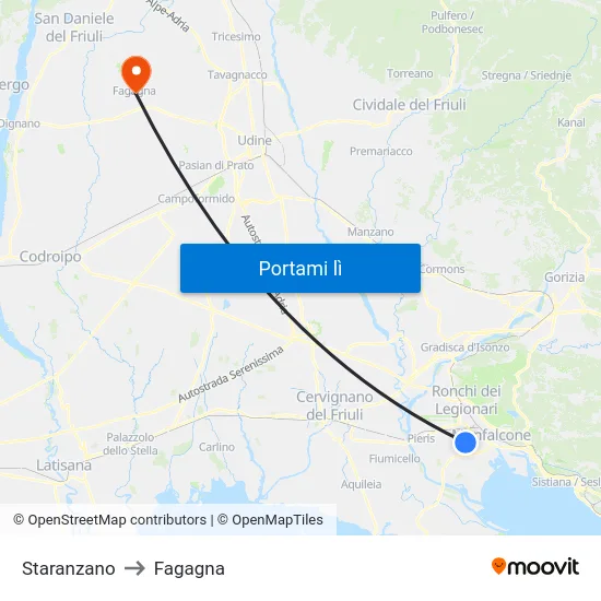 Staranzano to Fagagna map