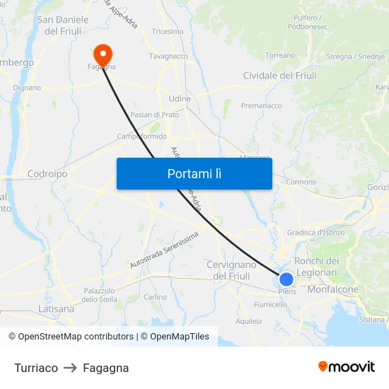Turriaco to Fagagna map