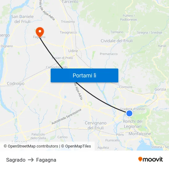 Sagrado to Fagagna map
