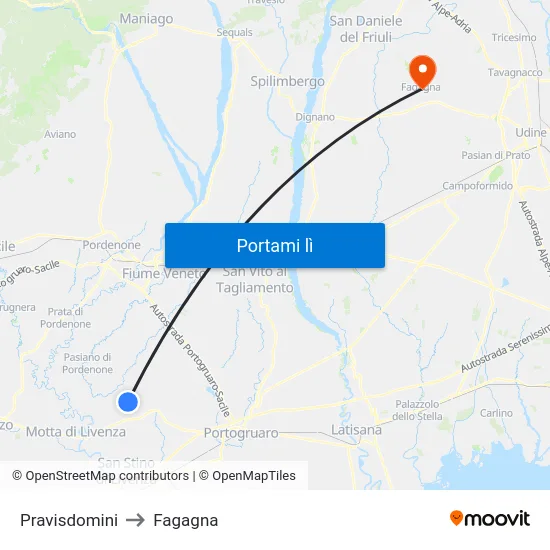 Pravisdomini to Fagagna map