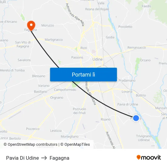 Pavia Di Udine to Fagagna map