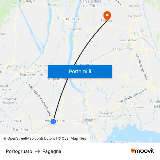 Portogruaro to Fagagna map