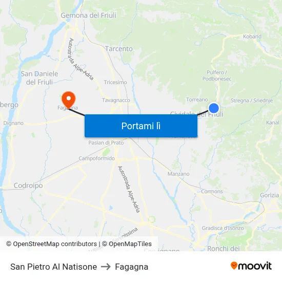 San Pietro Al Natisone to Fagagna map