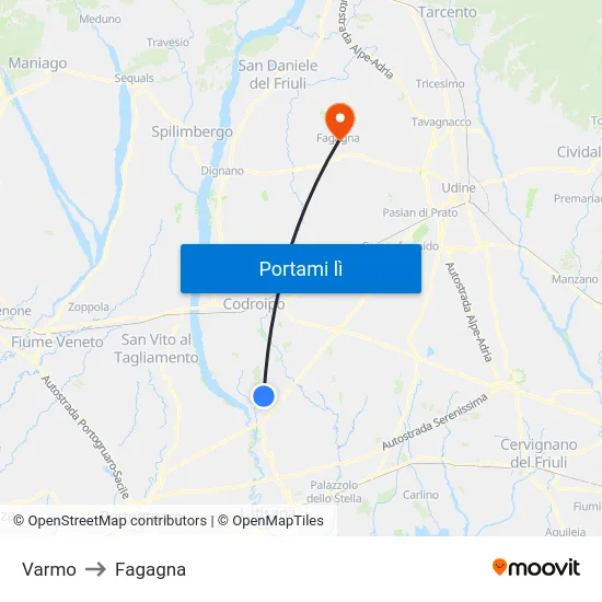Varmo to Fagagna map