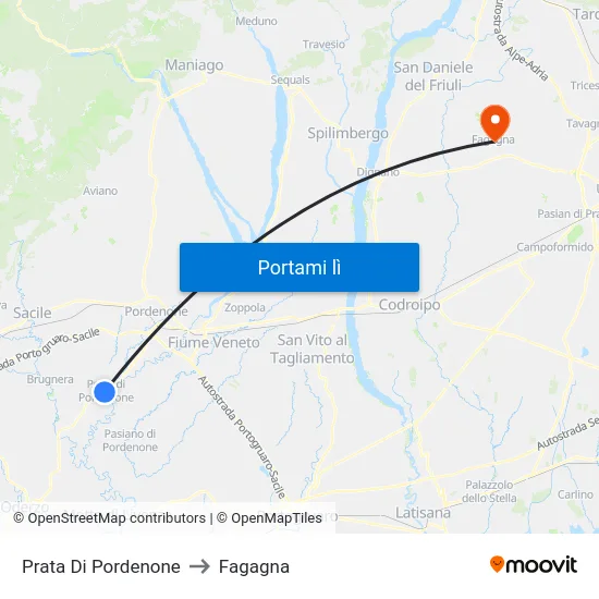 Prata Di Pordenone to Fagagna map