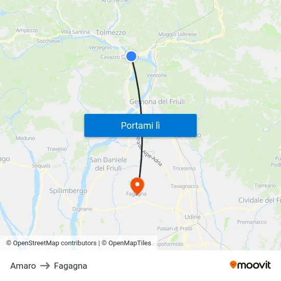 Amaro to Fagagna map