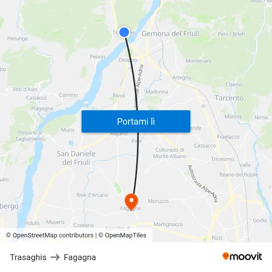 Trasaghis to Fagagna map