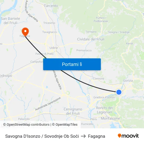 Savogna D'Isonzo / Sovodnje Ob Soči to Fagagna map