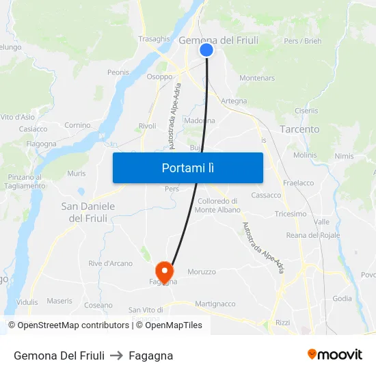 Gemona Del Friuli to Fagagna map