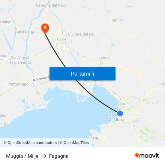 Muggia / Milje to Fagagna map