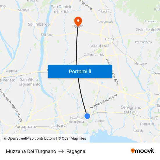 Muzzana Del Turgnano to Fagagna map