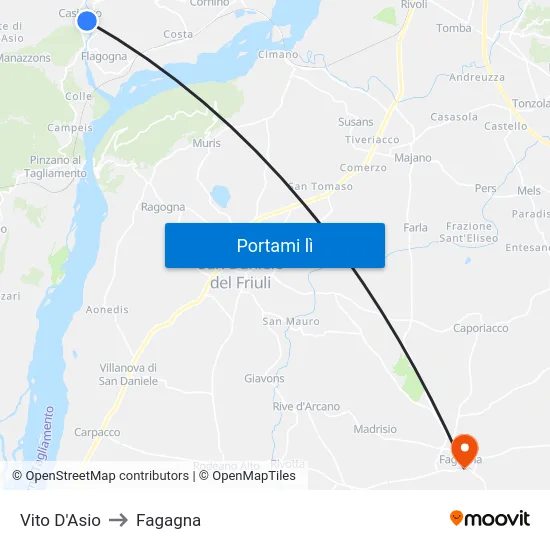 Vito D'Asio to Fagagna map