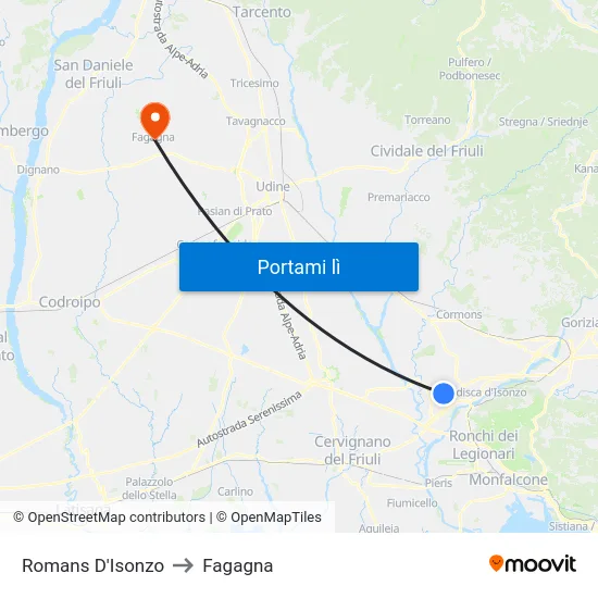 Romans D'Isonzo to Fagagna map