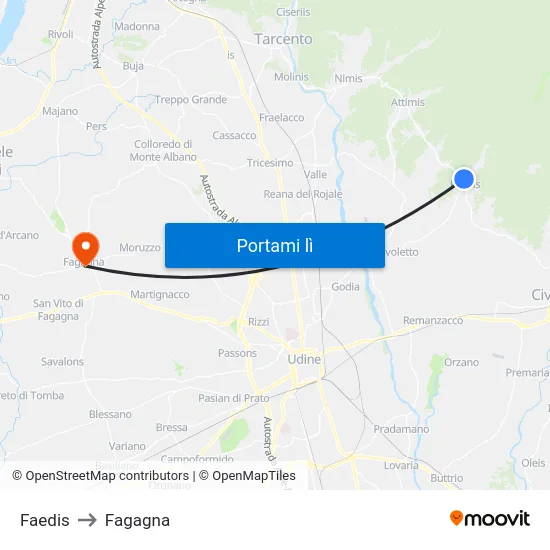Faedis to Fagagna map