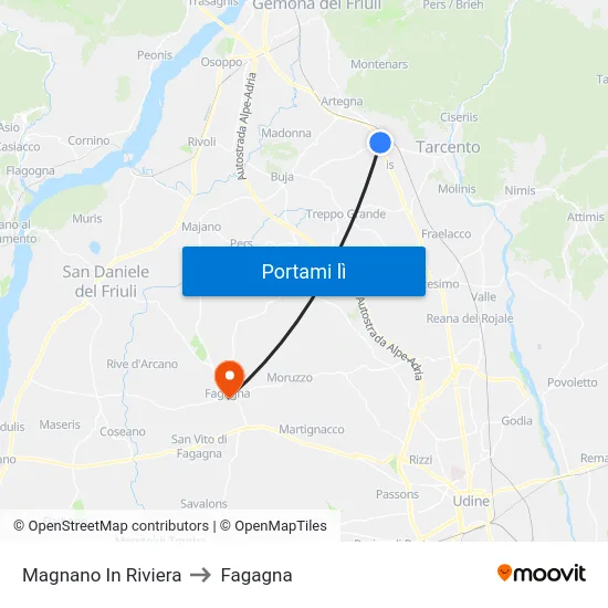 Magnano In Riviera to Fagagna map