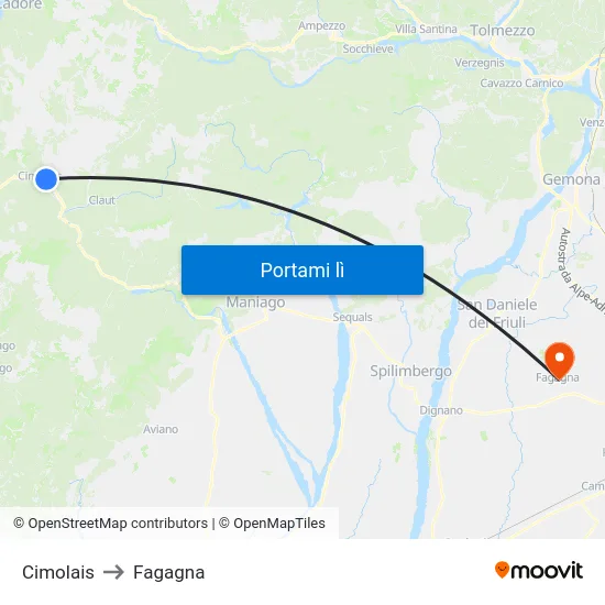 Cimolais to Fagagna map