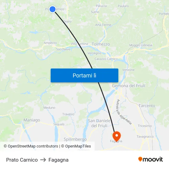 Prato Carnico to Fagagna map