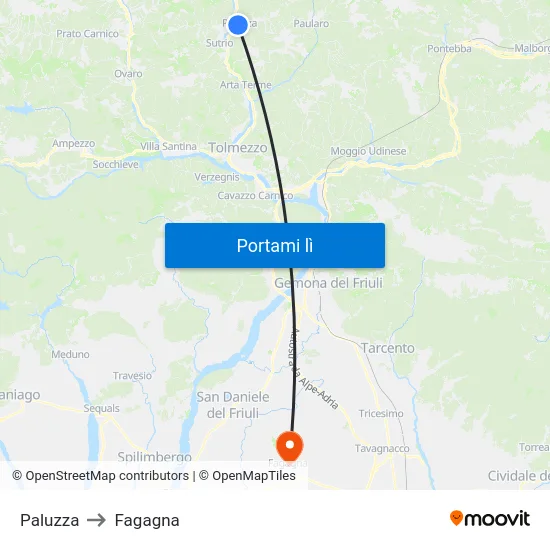 Paluzza to Fagagna map
