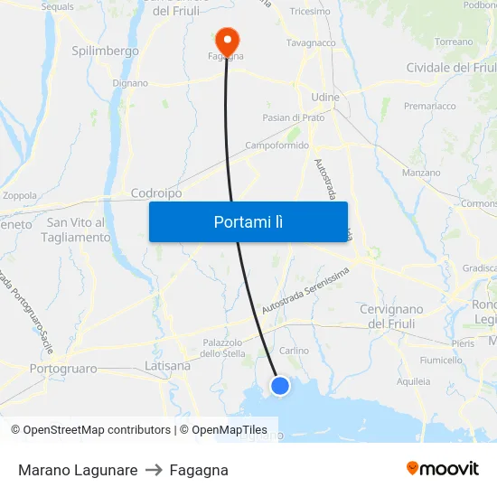 Marano Lagunare to Fagagna map