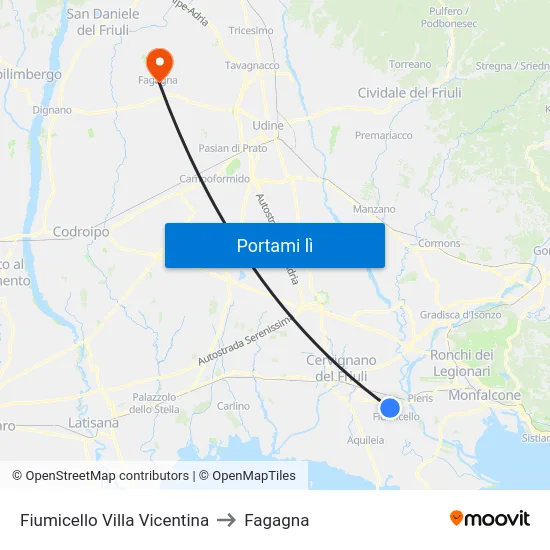 Fiumicello Villa Vicentina to Fagagna map