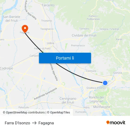 Farra D'Isonzo to Fagagna map