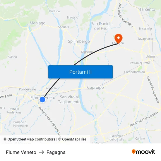 Fiume Veneto to Fagagna map