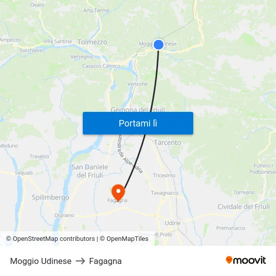 Moggio Udinese to Fagagna map