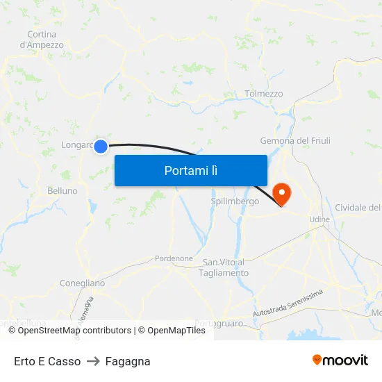 Erto E Casso to Fagagna map