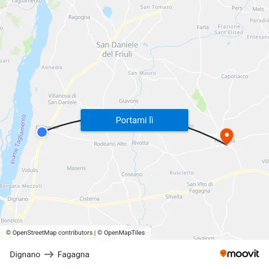 Dignano to Fagagna map