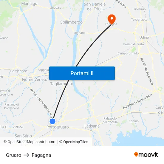 Gruaro to Fagagna map
