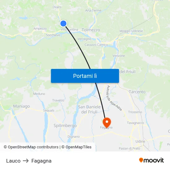 Lauco to Fagagna map