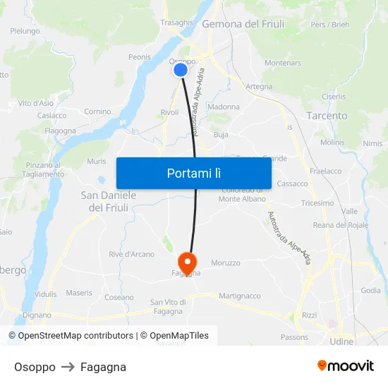 Osoppo to Fagagna map
