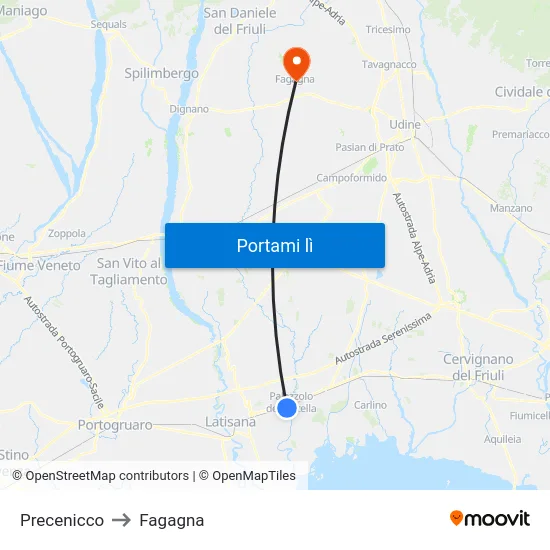 Precenicco to Fagagna map