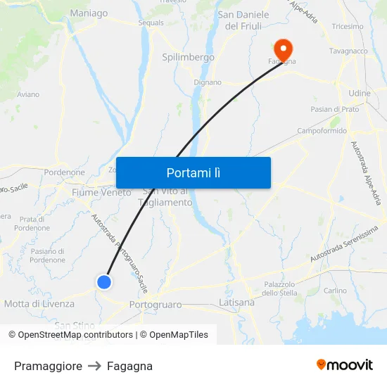 Pramaggiore to Fagagna map