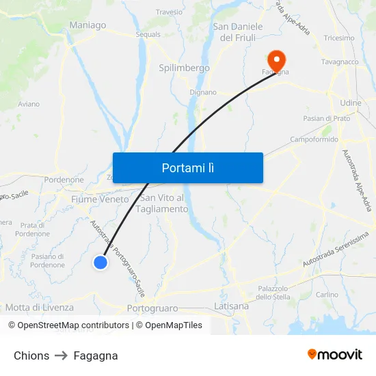Chions to Fagagna map
