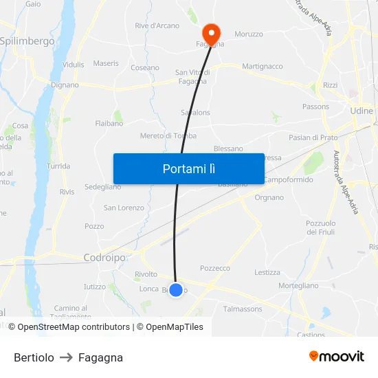 Bertiolo to Fagagna map