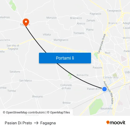 Pasian Di Prato to Fagagna map