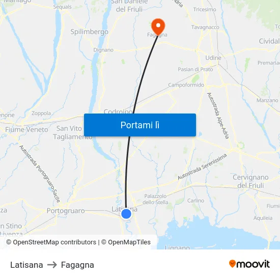Latisana to Fagagna map