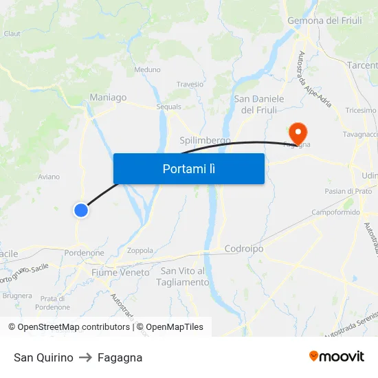 San Quirino to Fagagna map