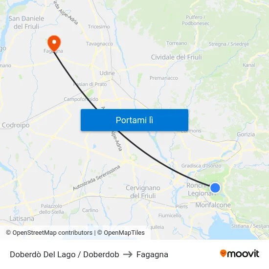 Doberdò Del Lago / Doberdob to Fagagna map