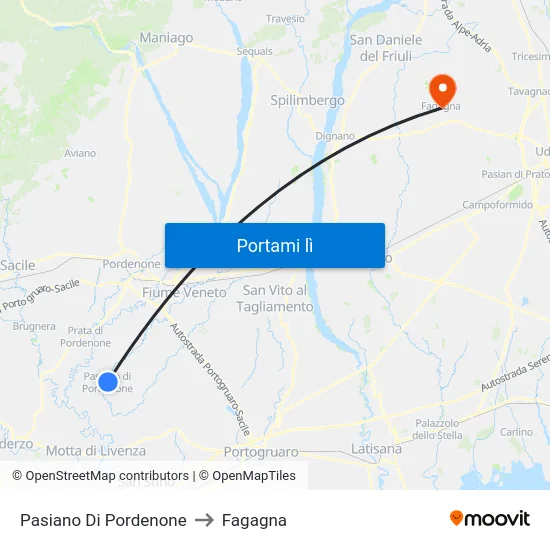 Pasiano Di Pordenone to Fagagna map