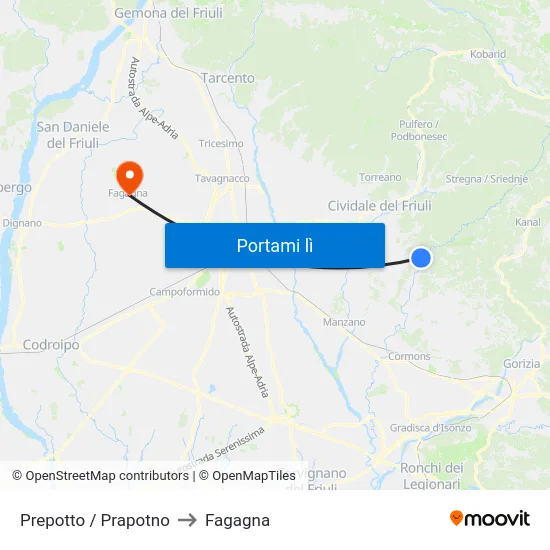 Prepotto / Prapotno to Fagagna map