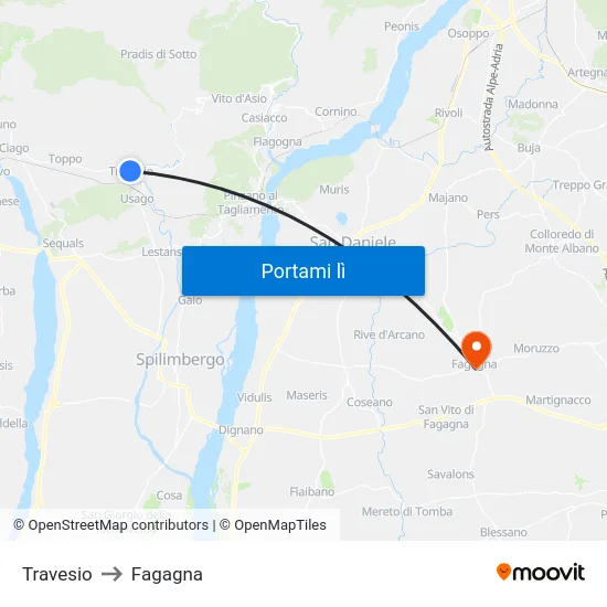 Travesio to Fagagna map