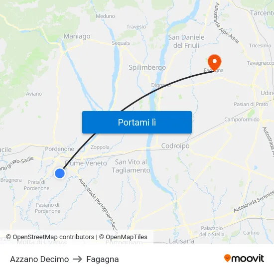 Azzano Decimo to Fagagna map